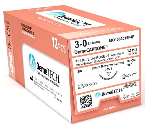 Demetech Suture PGCL 3/8 Circle Reverse Cutting