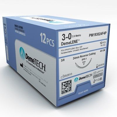 Demetech Suture Polypropylene 1/2 Circle Round Bodied Blue